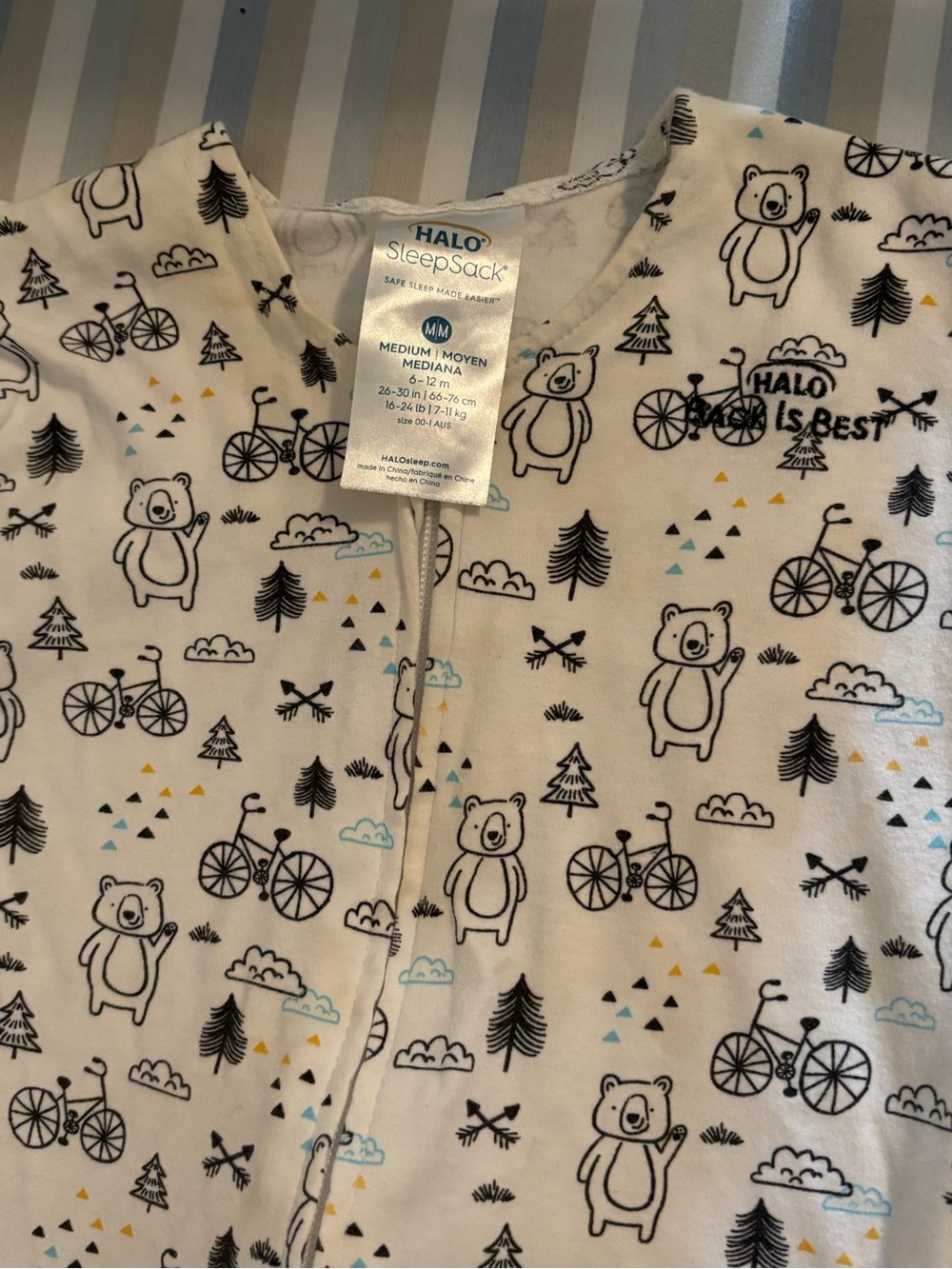 Halo White SleepSack with Black Bear & Bicycle Print - Picture 3 of 3